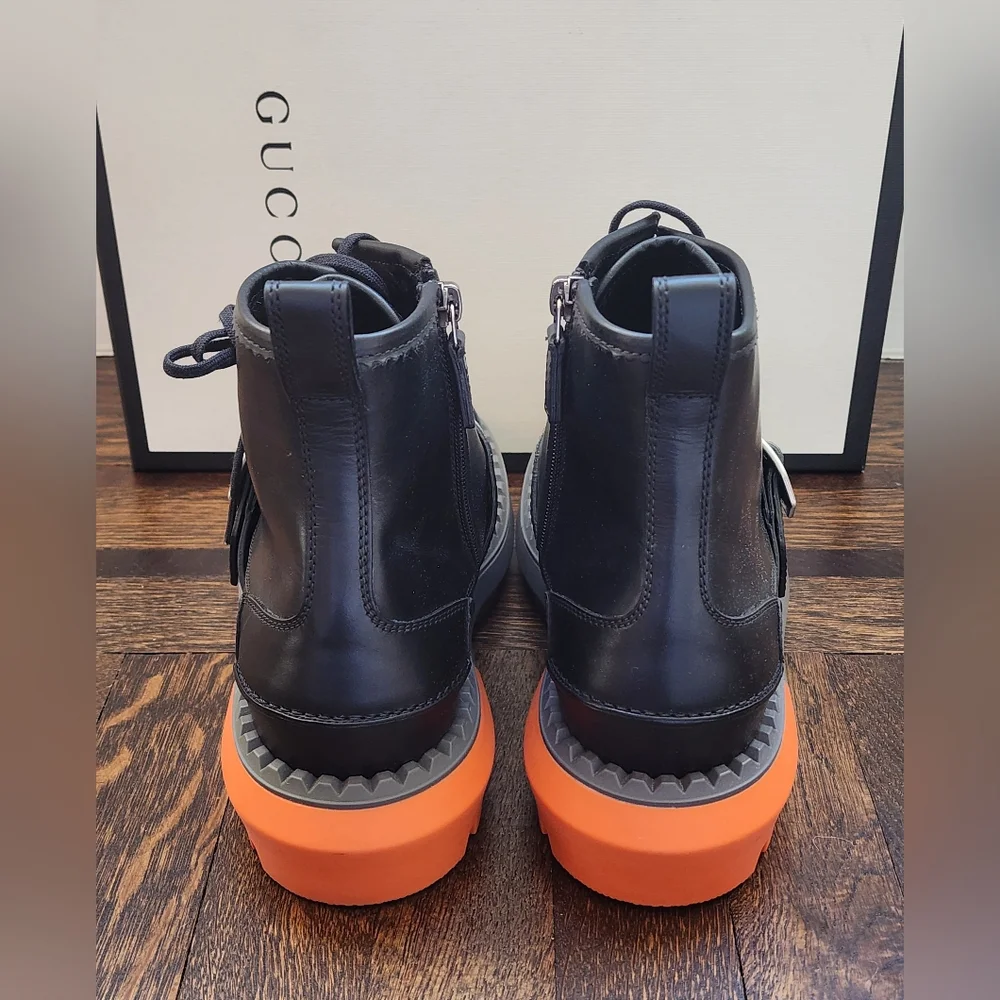$1600 Brand New Gucci Sierra Calf Men's Boots Nylon GG Sz G 7 US 7.5